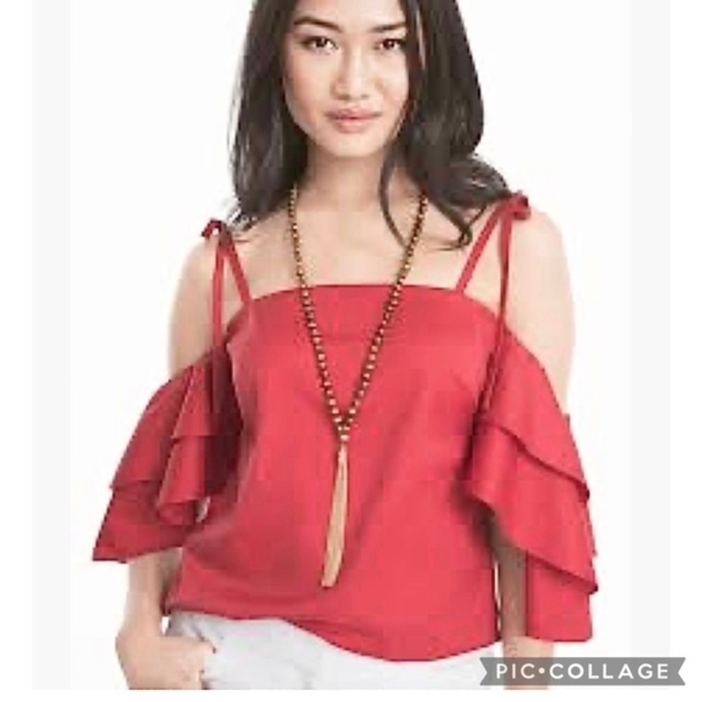 WHBM Red Off the Shoulder Tiered Sleeve Top 6 Cocktail Chic